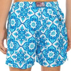 Light Fabric Man Swim Shorts Maiolica Print -Swimwear Family swimshort blue white majolica