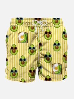 Mid-length Swim Shorts Avocado Toast Striped Print
