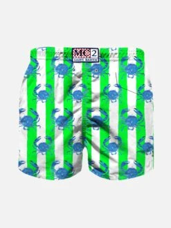 MC2 Saint Barth Boy Swim Shorts With White And Green Stripes And Crabs Print -Swimwear Family swimshorts boy crabs green 2