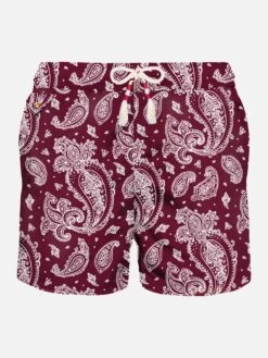 MC2 Saint Barth Man Light Fabric Swim Shorts With Burgundy Paisley Print