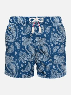 MC2 Saint Barth Man Light Fabric Swim Shorts With Blue Paisley Print