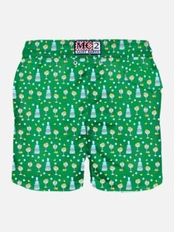 MC2 Saint Barth Man Light Fabric Swim Shorts With Gin Print | GIN MARE SPECIAL EDITION -Swimwear Family swimshorts micro