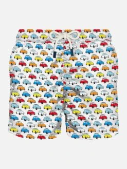 Multicolor Cars Print Light Fabric Swim Shorts