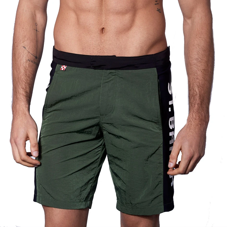 Military Green Swim Shorts With Contrast Lateral Band 6 Military Green Swim Shorts With Contrast Lateral Band - Image 4