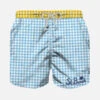 Light Blue Gingham Boy's Swim Shorts With Embroidery 1 Light Blue Gingham Boy's Swim Shorts With Embroidery -Swimwear Family vichy azzurro giallo costume tasca bimbo mc2 mare 1